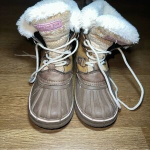 London Fog Girl's Tottenham Brown Tan &‎ Pink Water Resistant Boots Shoes Size 1